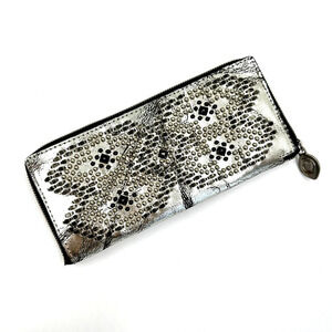 Calleen Cordero Studded Antiqued Metallic Leather Wallet Silver